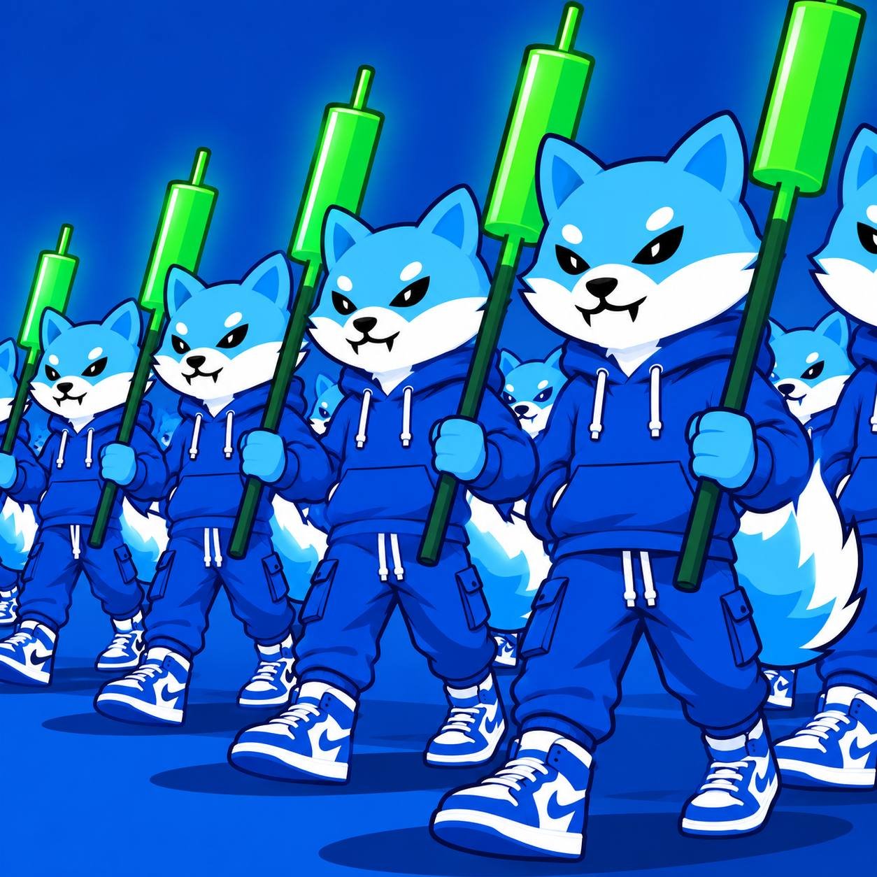 The WOOF pack marching together holding green candles
